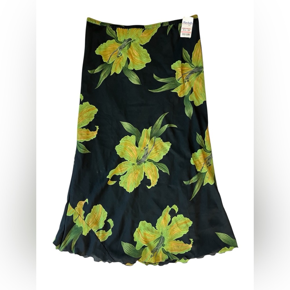 VINTAGE 90S ZERO ZERO BLACK FLORAL MAXI SKIRT WOMENS XL VACATION
